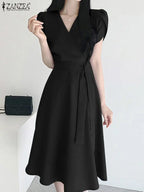 Women Fashion OL Work Sundress ZANZEA Elegant Summer Short Sleeve