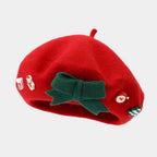 Fashion Christmas Beret Hat Red Green Sweet Christmas Beret Hat Wool Felt Dress Up Xmas Painter Hat New Year Gifts