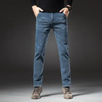 2025 Winter New Men's Fleece Thickened Jeans Retro Blue Hot Straight Casual Pants Stretch Premium Velvet Warm Denim Pants