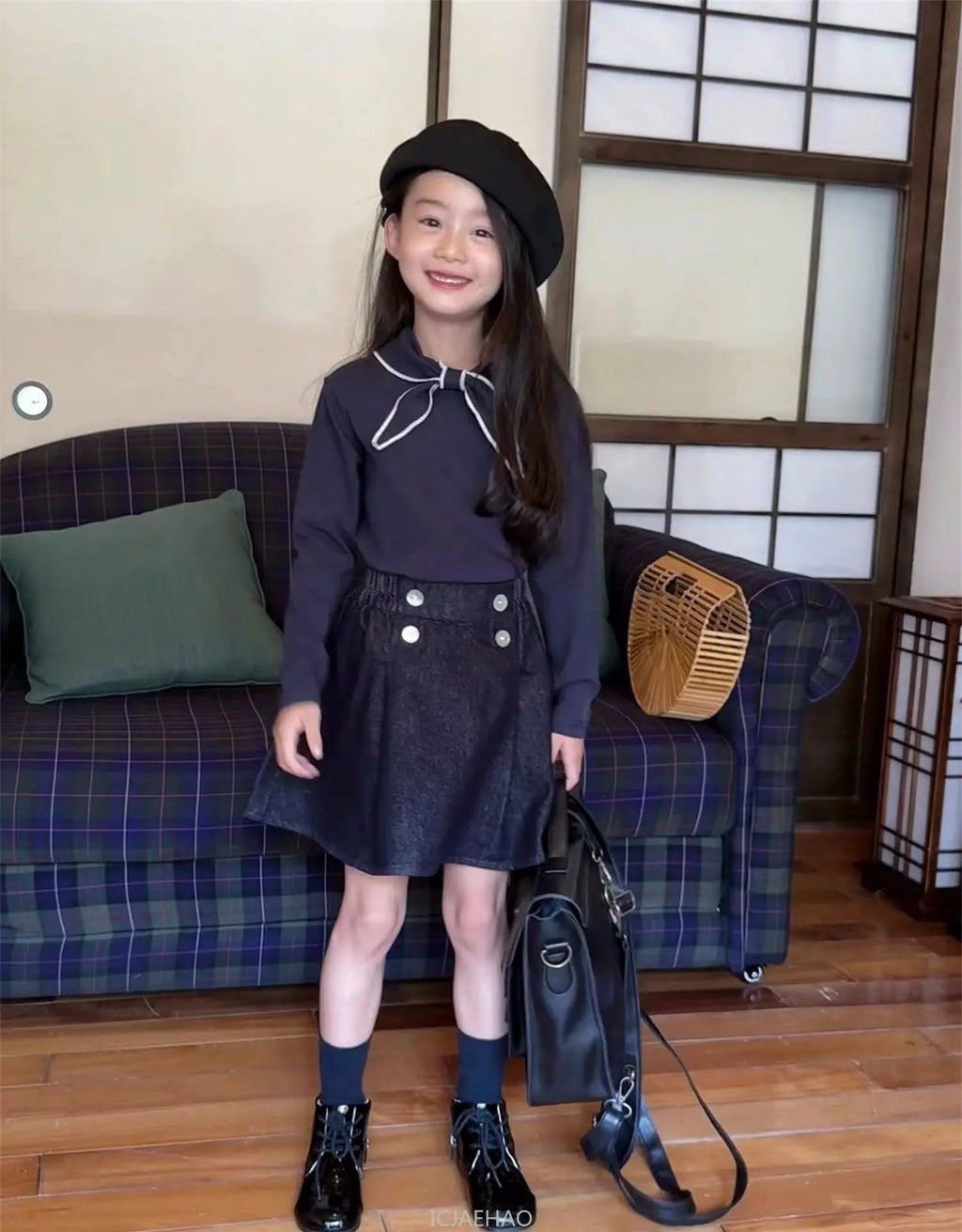Teen Girl Clothes Children  Waist Shell Button Denim Skirt and Top Kids Versatile Casual Outfits Costumes Vintage Girls Elastic