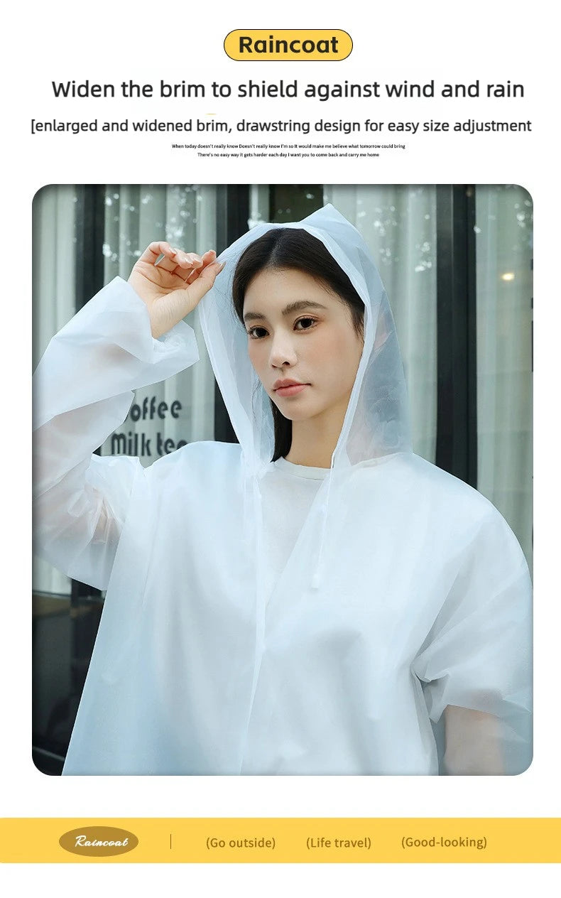 Unisex Adult EVA Waterproof Long Raincoat Hooded Drawstring Design Portable Outdoor Travel Fishing Camping Windproof Rain Wear