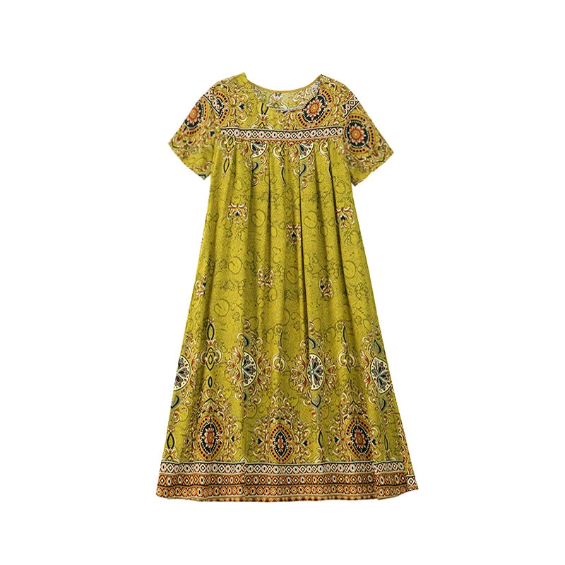 New Fashion Hot Summer Dresses For Women 2025 Casual Flower Print Floral Short Sleeve Dress Vintage Dress Loose Women Clothing
