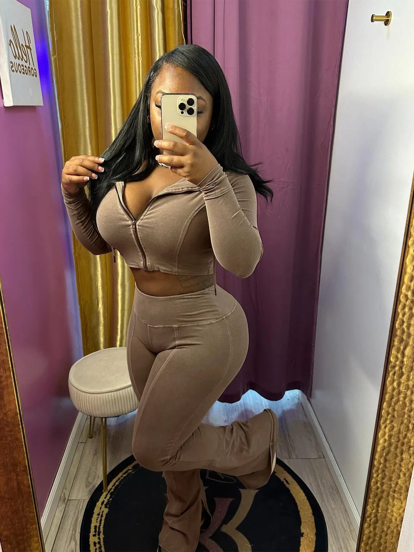 Ensemble 2 Pièces Femme – Veste À Capuche + Pantalon Évasé Taille Haute Sport