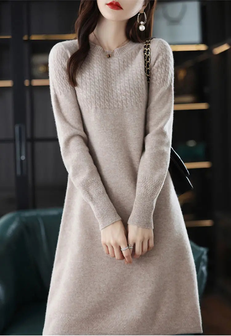 Robe longue femme en maille – Coupe droite et manches longues