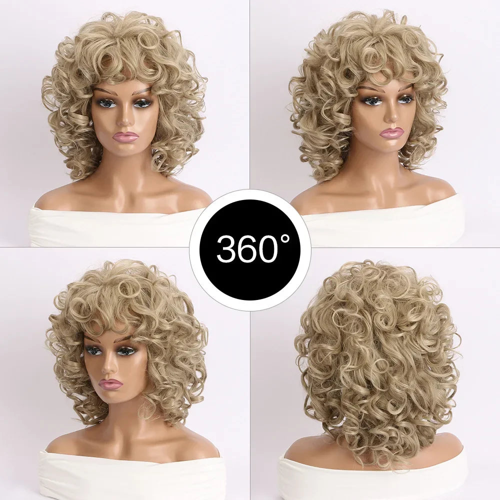 Synthetic Blonde Short Curly Wig for Women, Heat Resistant Natural Wave Cosplay Costume Party Daily Wear Hair