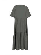 plus Size Women's Casual Loose V-Neck Solid Long Dress Spring Summer Pleated Big Size Women's Dress