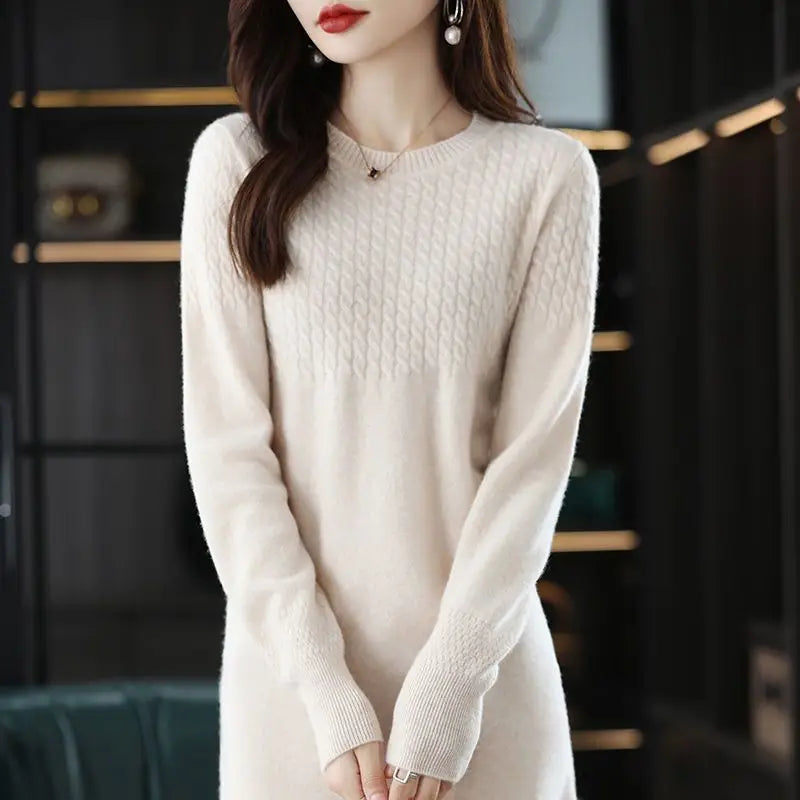 Robe longue femme en maille – Coupe droite et manches longues