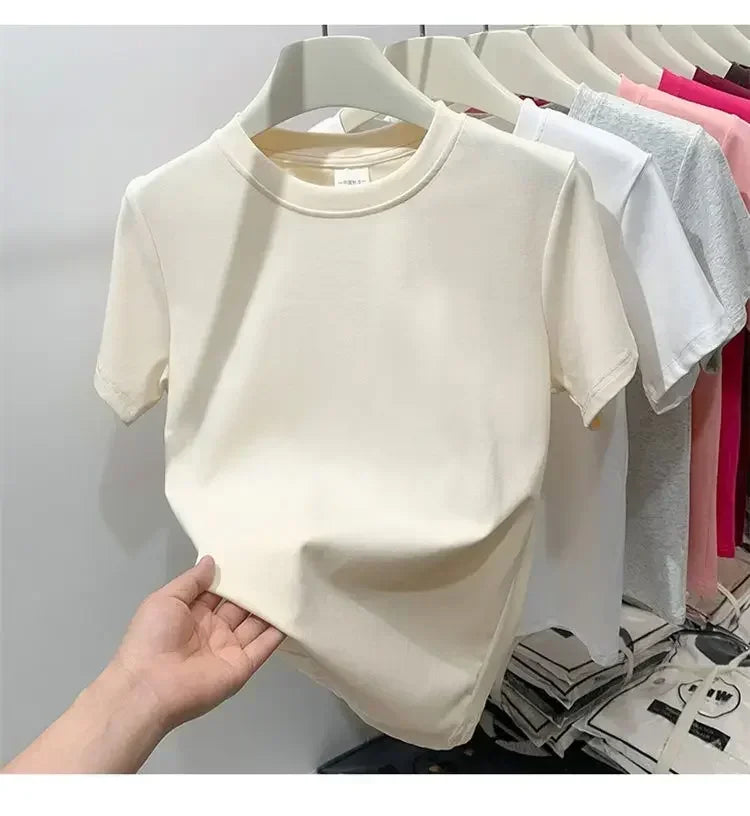 Summer Plus Size T Shirts for Women High Quality Solid Casual Female Korean Streetwear Tees Unisex Basic Solid Young Cool Tops