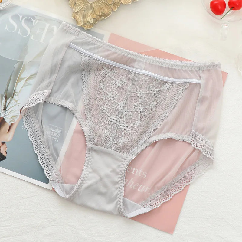 Women Transparent Lace Panties Large Sizes with High Waist Summer Sexy Mesh Hollow Out Briefs Women's Underwear Plus Size