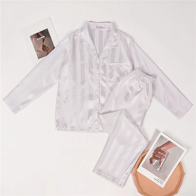 Sleepwear Summer Wear New Women's Youth Stripe Ice Silk Thin Short Sleeved Trousers Sets Pajamas Home Clothing Set Femme