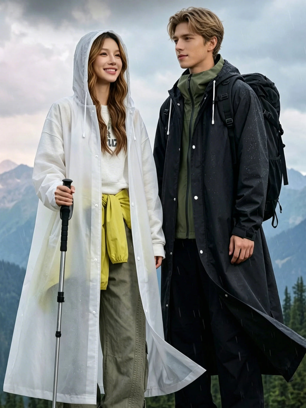 Unisex Adult EVA Waterproof Long Raincoat Hooded Drawstring Design Portable Outdoor Travel Fishing Camping Windproof Rain Wear