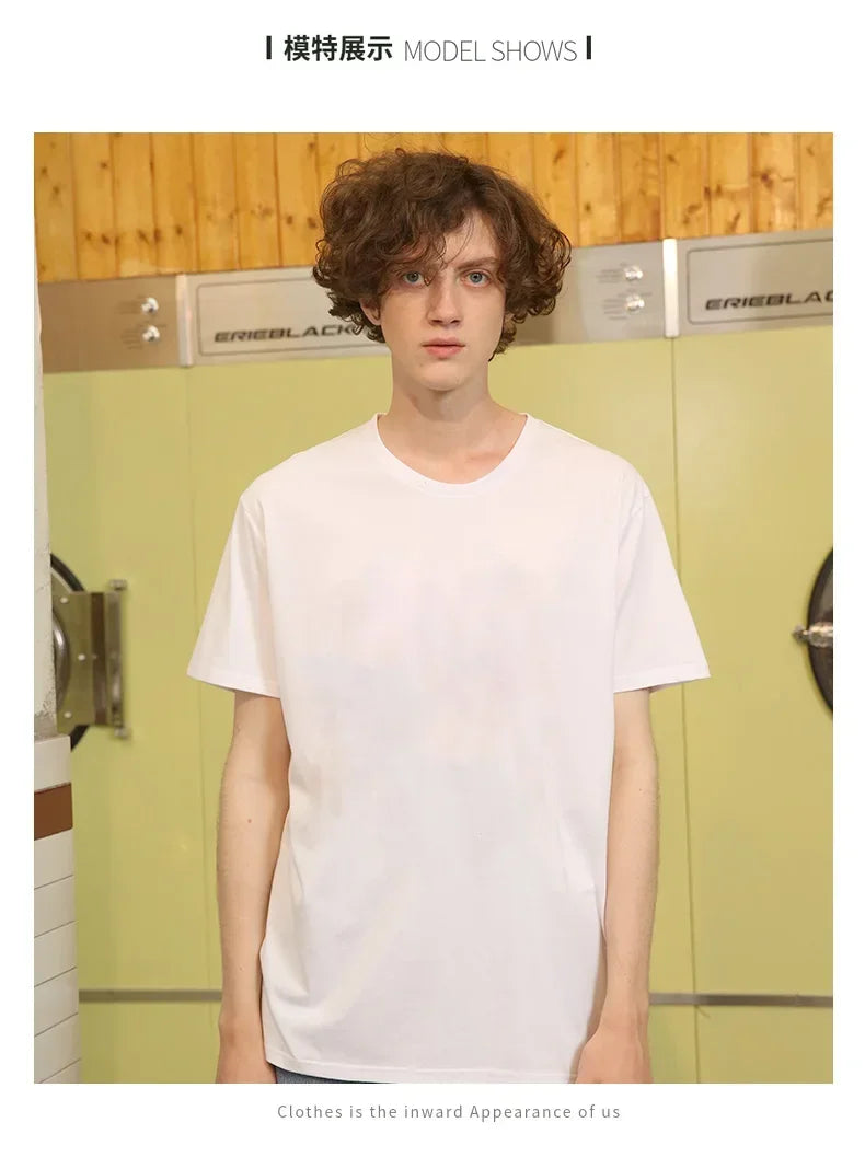 100% cotton Solid Tshirts Mens Short Sleeve Fashion Brand Trend White Black Clothing Tees Woman Customized Products Summer