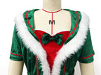 Christmas Elf Costume for Adults Men Women Couple Green Velvet Dress Suit Belt Hat Striped Stockings Xmas Party Cosplaywear