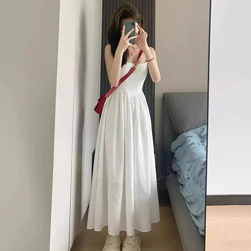 Robe longue femme à bretelles – Streetwear fluide taille haute
