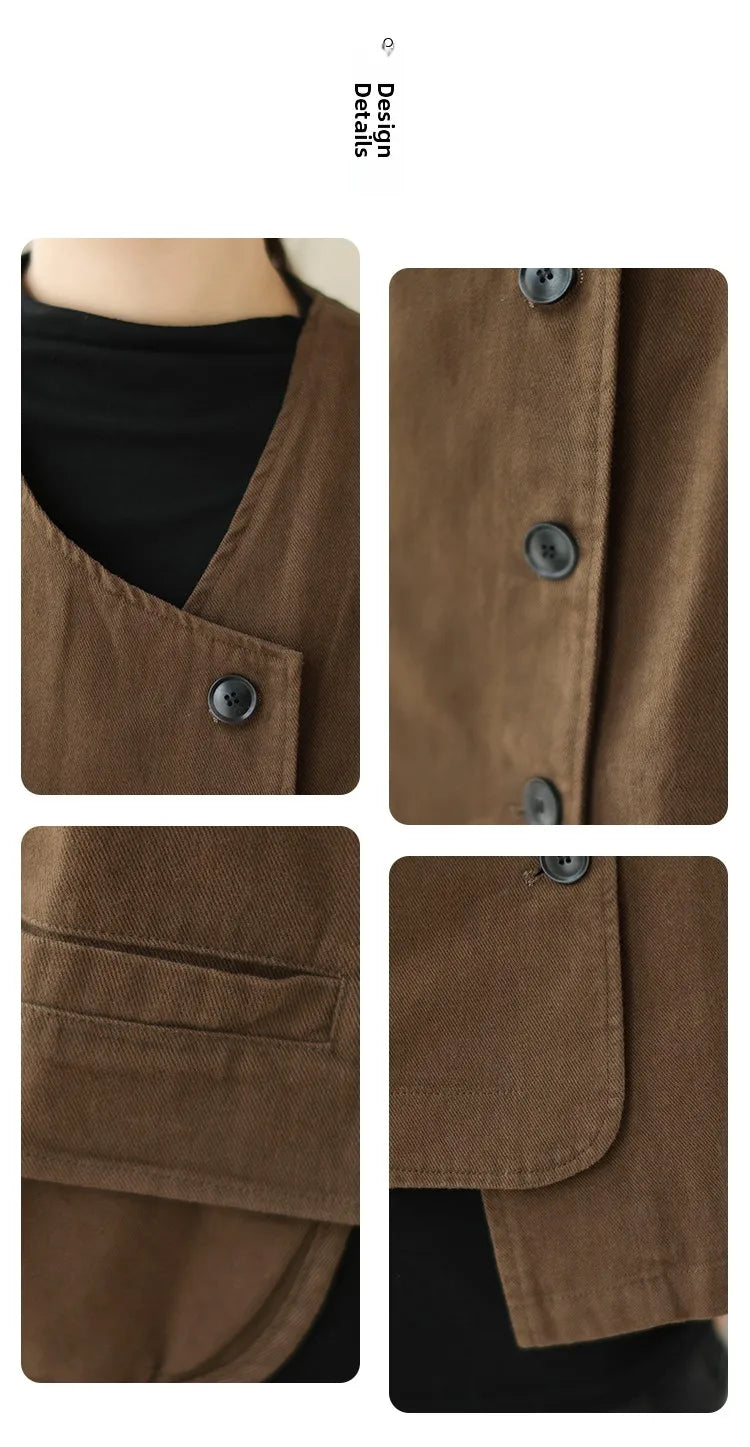 Veste Femme Style Japonais Vintage – Col V Bouton