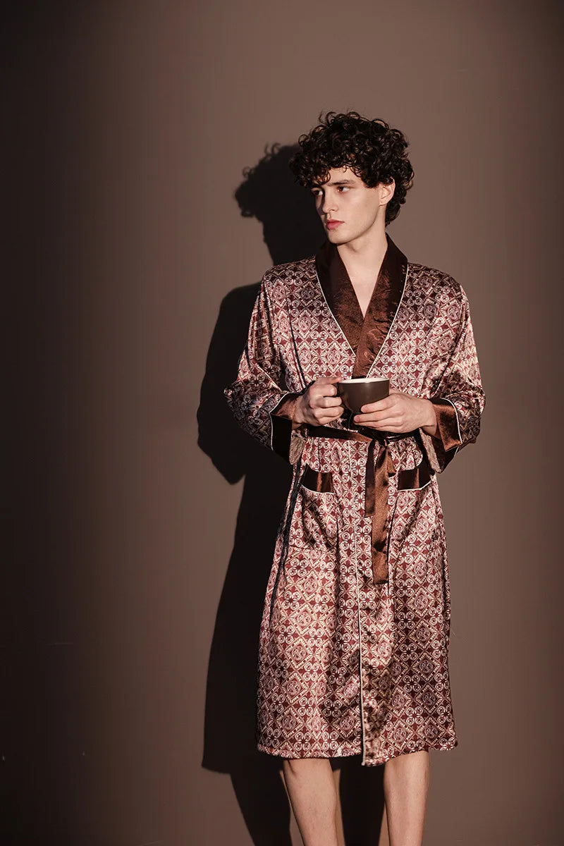 Peignoir Homme Soie de Glace — Imprimé, Léger & Confortable