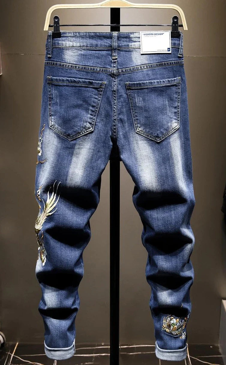 Jean imprimé homme 90s – Coupe ample streetwear noir ou bleu