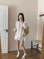 Plus-size Fashionable and Casual Women's Summer Outfit for Plus-size Loose Sunscreen Long-sleeved Top with Shorts Two-piece Set
