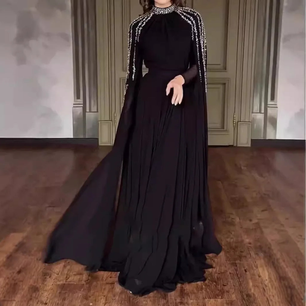Women Robe Dress Hot Drills Long Shawl Sleeves Chiffon Party Middle East Big Swing Lady Elegant Banquet New Maxi Clothing