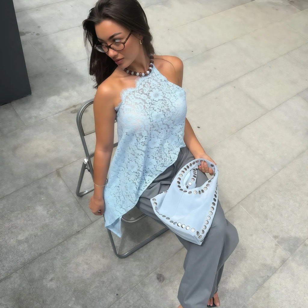 Women's Fashion Hot Sale Lace Babes Suspender Vest Sexy Hollow Backless Irregular Top Women