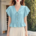 ZANZEA Summer Women Tops 2026 Elegant V Neck Short Sleeve Work Shirt