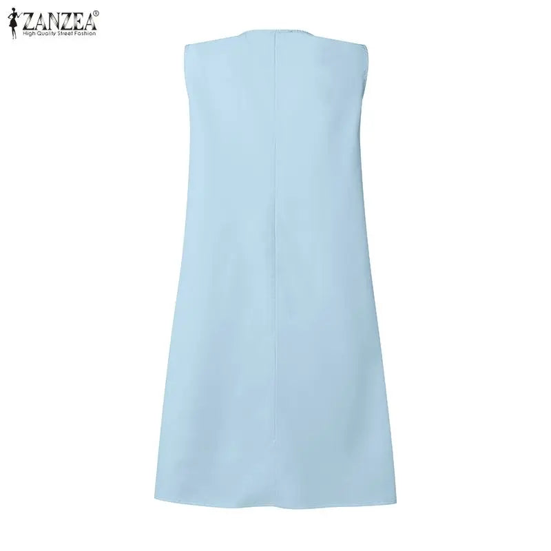 Women Bohemian Dresses Short Robe Solid Color Casual Loose Mini Vestidos 2026 ZANZEA Sleeveless Tank Summer Party Sundress