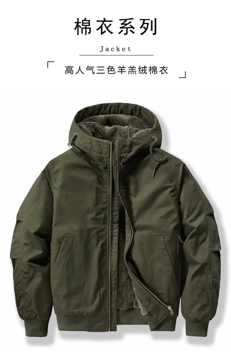 New 2026 Men's Thicken Warm Cotton Jackets Autumn Winter Fleece-lining Loose Casual Hooded Cargo Coats Men Parkas Jackets M-6XL