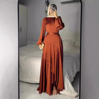 Robe longue femme – Manches bouffantes et jupe à volants