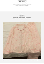 Pyjama femme rose à rayures et nœuds – Ensemble long