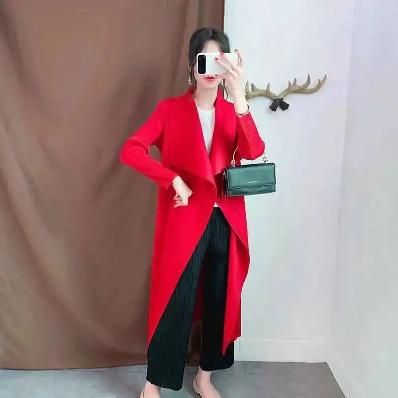 Trench-Coat Femme Plissé LANMREM – Col Revers Ample Cardigan Printemps Été 2025