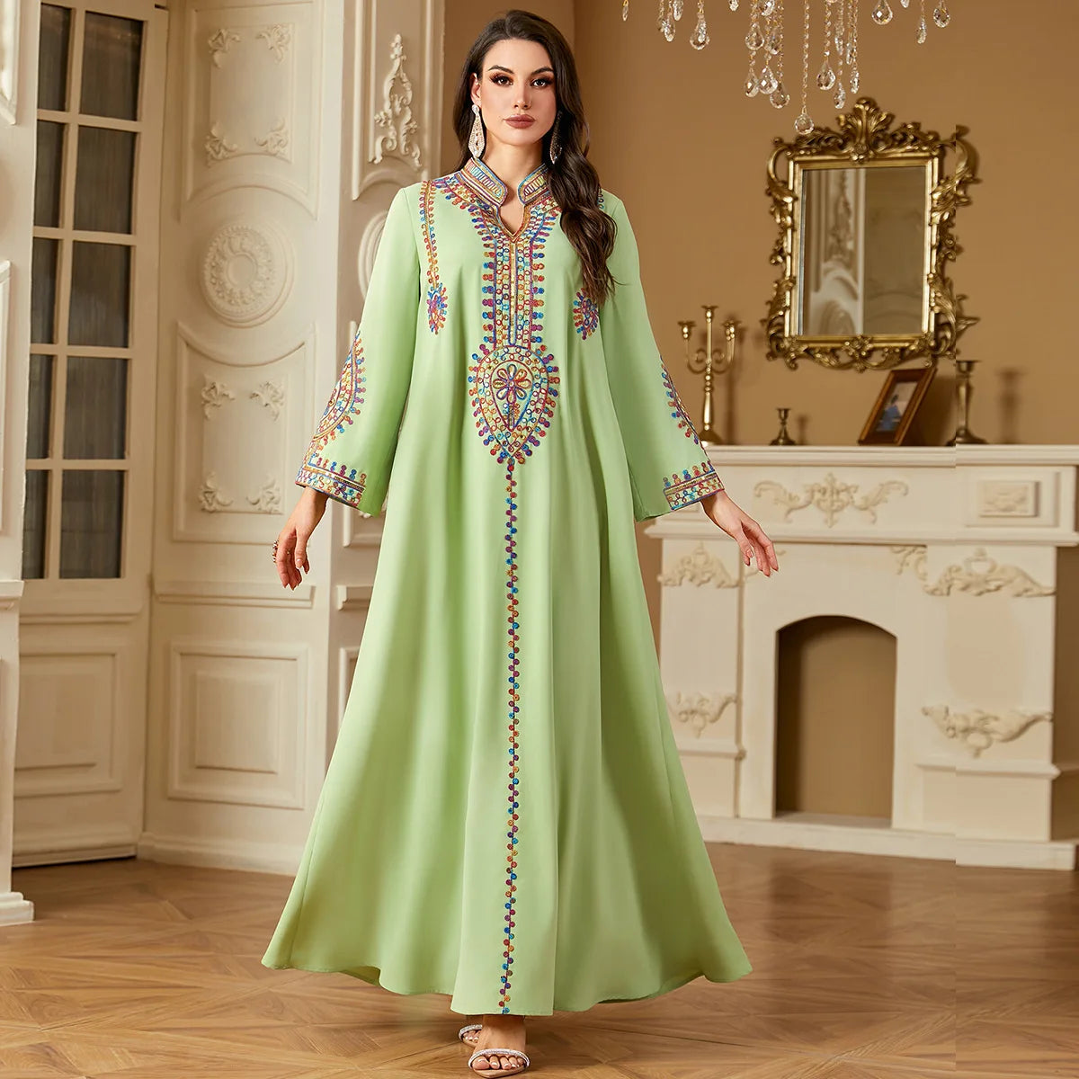 2025 Ramadan Muslim Women Embroidery Long Dress Islam Gulf Jalabiya Morocco Kaftan Turkey Robe Dubai Abaya Eid Djellaba Vestidos