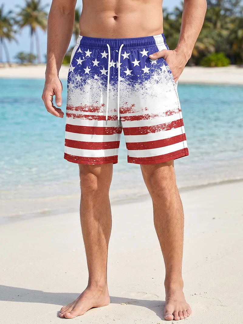 3D Print 2 in 1 Mens Swim Trunks Summer Quick Dry Beach Shorts with Phone Pocket Swimwear Swimsuit Bathing Suit  Board Shorts