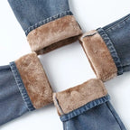 Velvet Thickened New Jeans Female Straight Pants Loose 2023 Winter Korean High-waisted Outside Wearing Warm Harun Pants