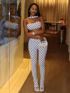 Weird Puss Hottie Polka Dot 2-Piece Set Women Halter Chest Wrapped