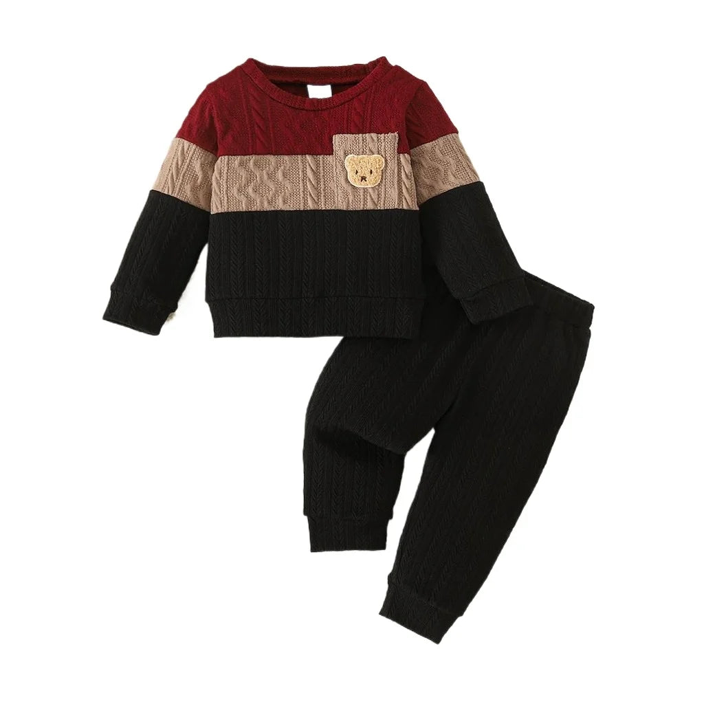 0-3 Years Baby&Kids Boy Clothing Set Three Color Spliced Top+Pants 2PCS Autumn and Winter Clothes Fashion Toddler Boy Costume