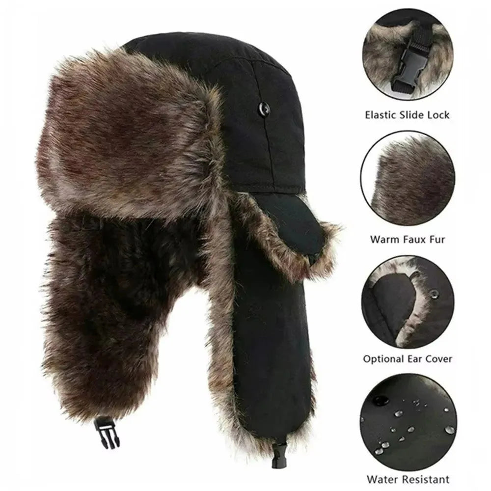 Unisex Warm Men's Women Trapper Cap Aviator Trooper Earflap Winter Flaps Ski Hat New Er Hats Russian Faux Fur Hats