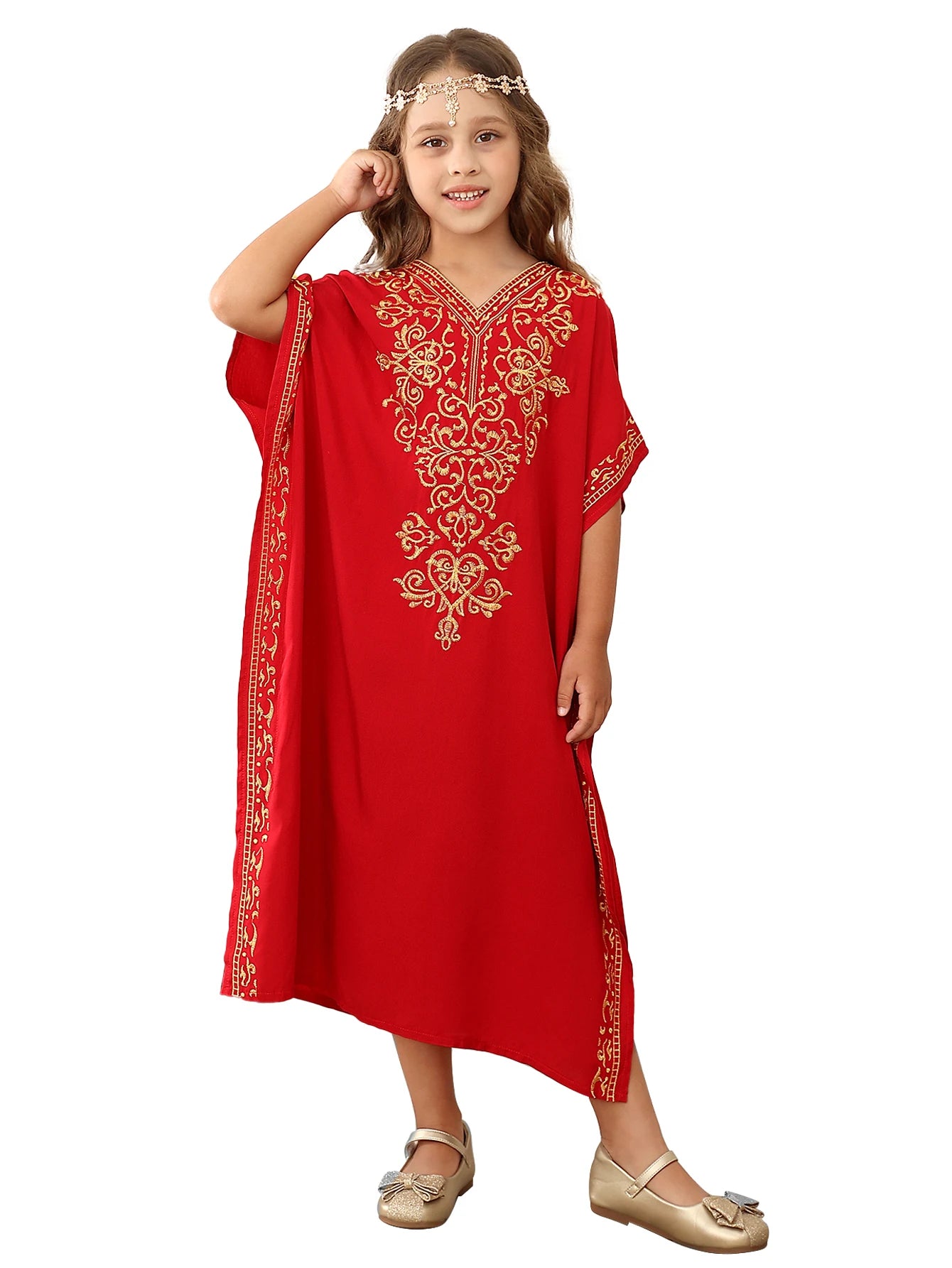 Children's Moroccan Robe Dress Girls Loose Casual Robe Embroidered Blouse Home Robe