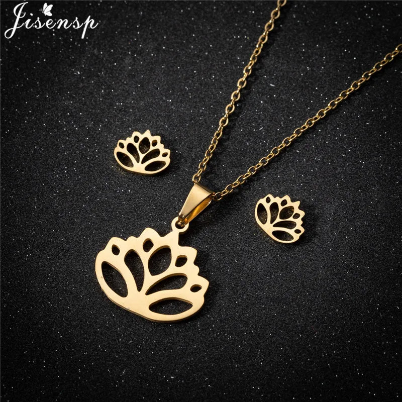 Parure Bijoux Femme Minimaliste – Collier + Boucles d’Oreilles Acier Inoxydable