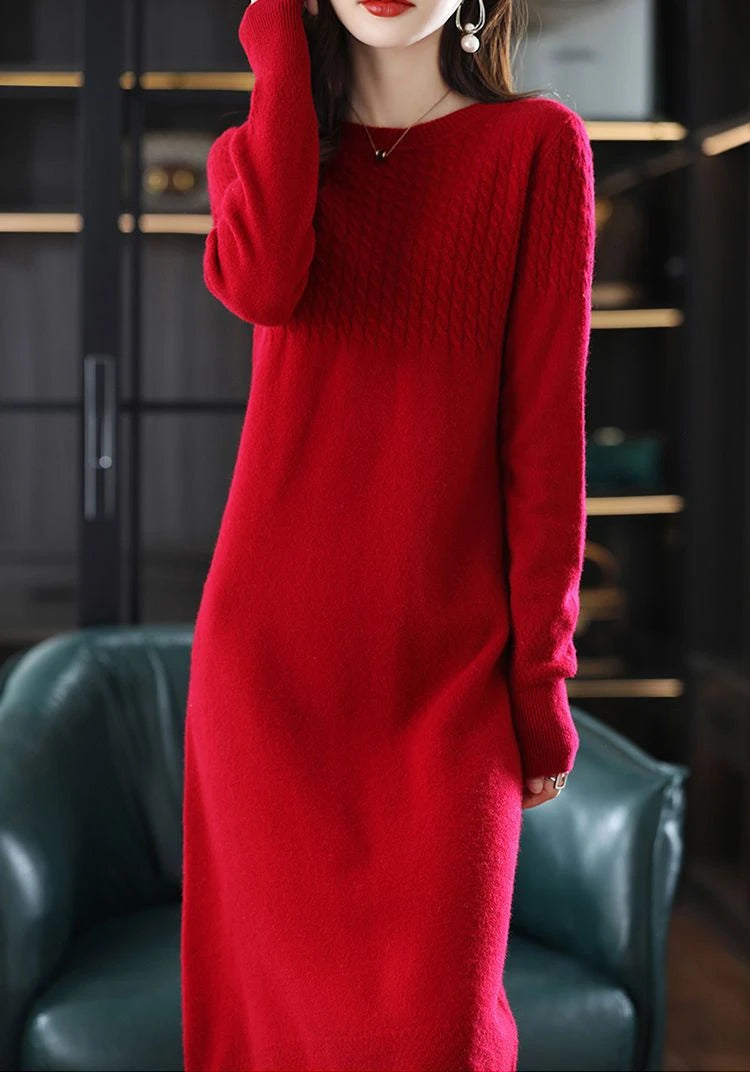 Robe longue femme en maille – Coupe droite et manches longues