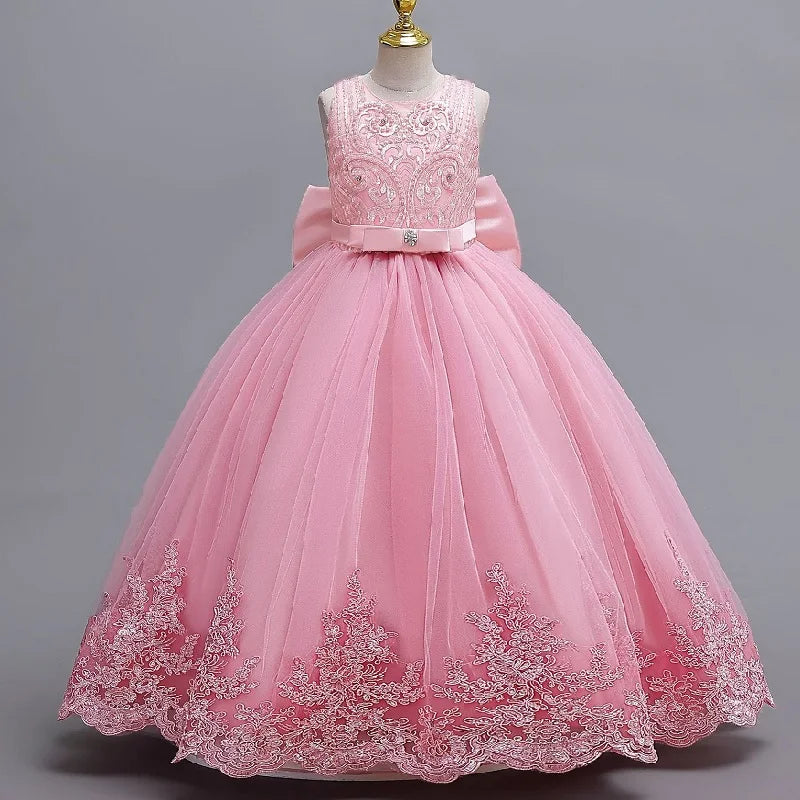 2024 New 4-12 Year Old Robe Princess Dress Flower Girl Wedding Dress Fashionable Party Dress Lace Mesh Elegant Girls' Clothing