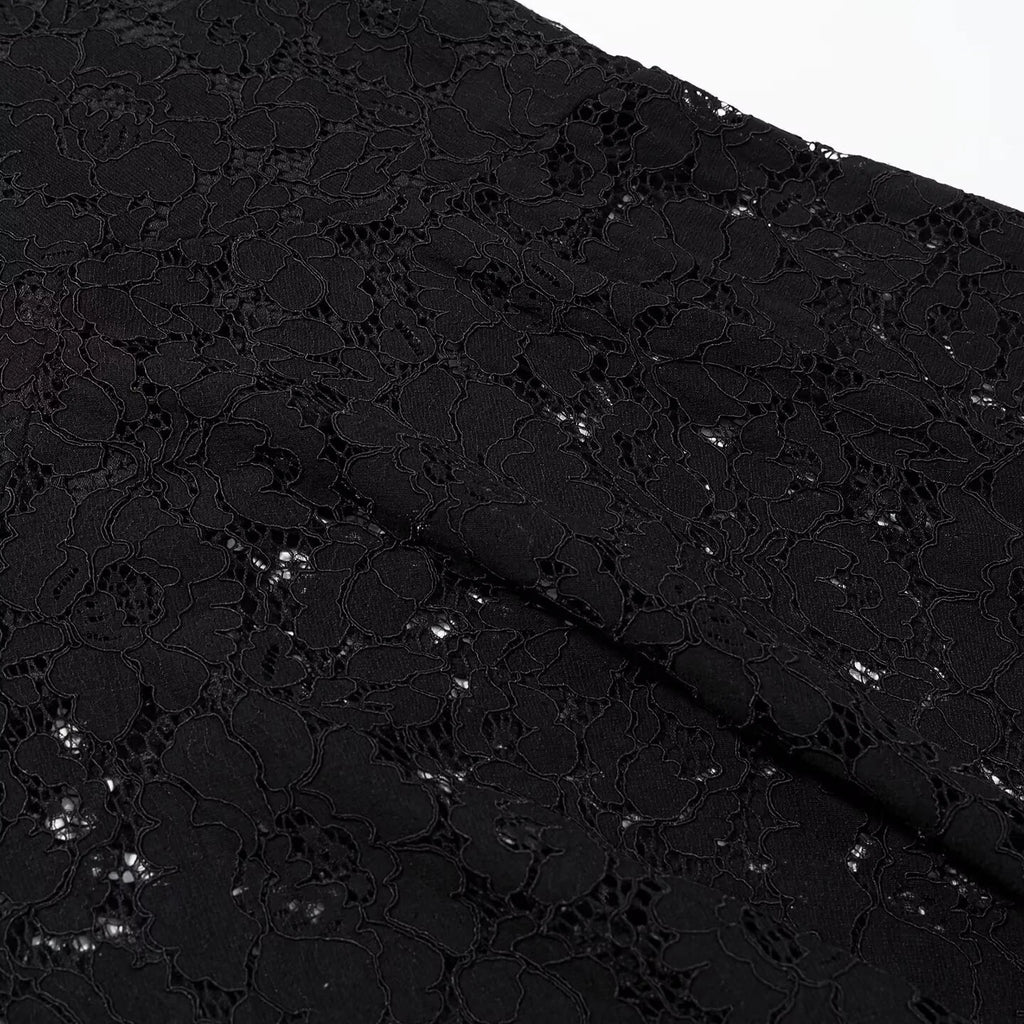 Elegant Solid Lace Ruffles Maxi Skirt Set Women Vintage Single Breasted Flared Sleeve V-neck Slim Blouse Suit Lady Party Outfits
