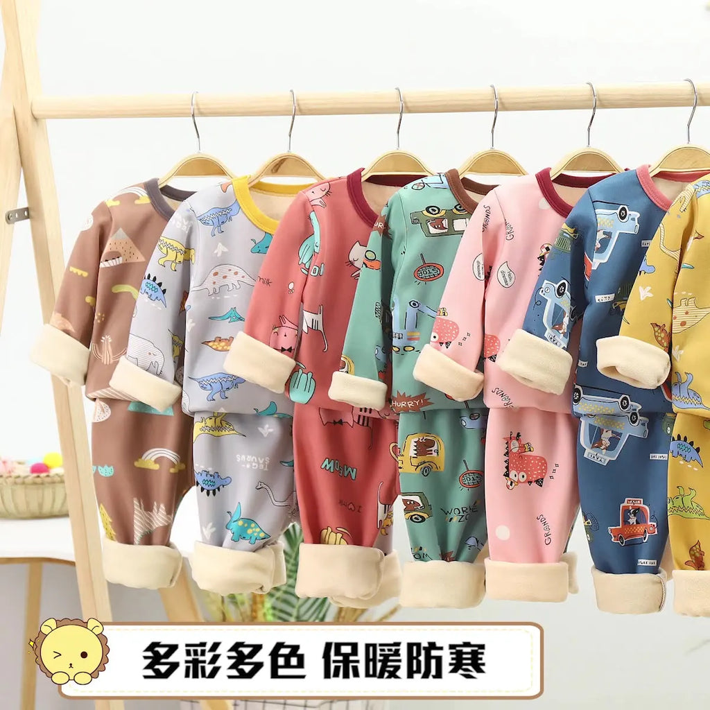 Children's Velvet Underwear Set Autumn and Winter New Long Sleeve Autumn Clothes Autumn Pants Thickened Warm Small and Medium si
