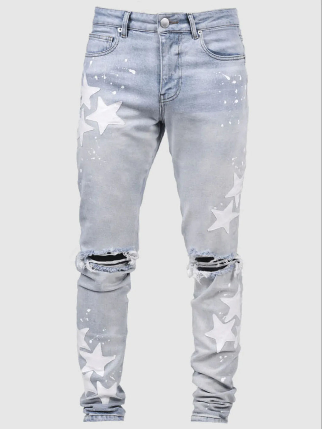 Jean homme slim déchiré – Streetwear délavé bleu, gris ou bleu clair