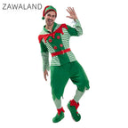 Zawaland Christmas Elf Costumes Dress Belt Hat Cosplay Family couple Carnival Party New Year Fancy Dress Up Set For Men Women