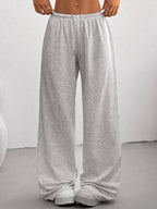 Pantalon évasé femme gris – Taille à cordon