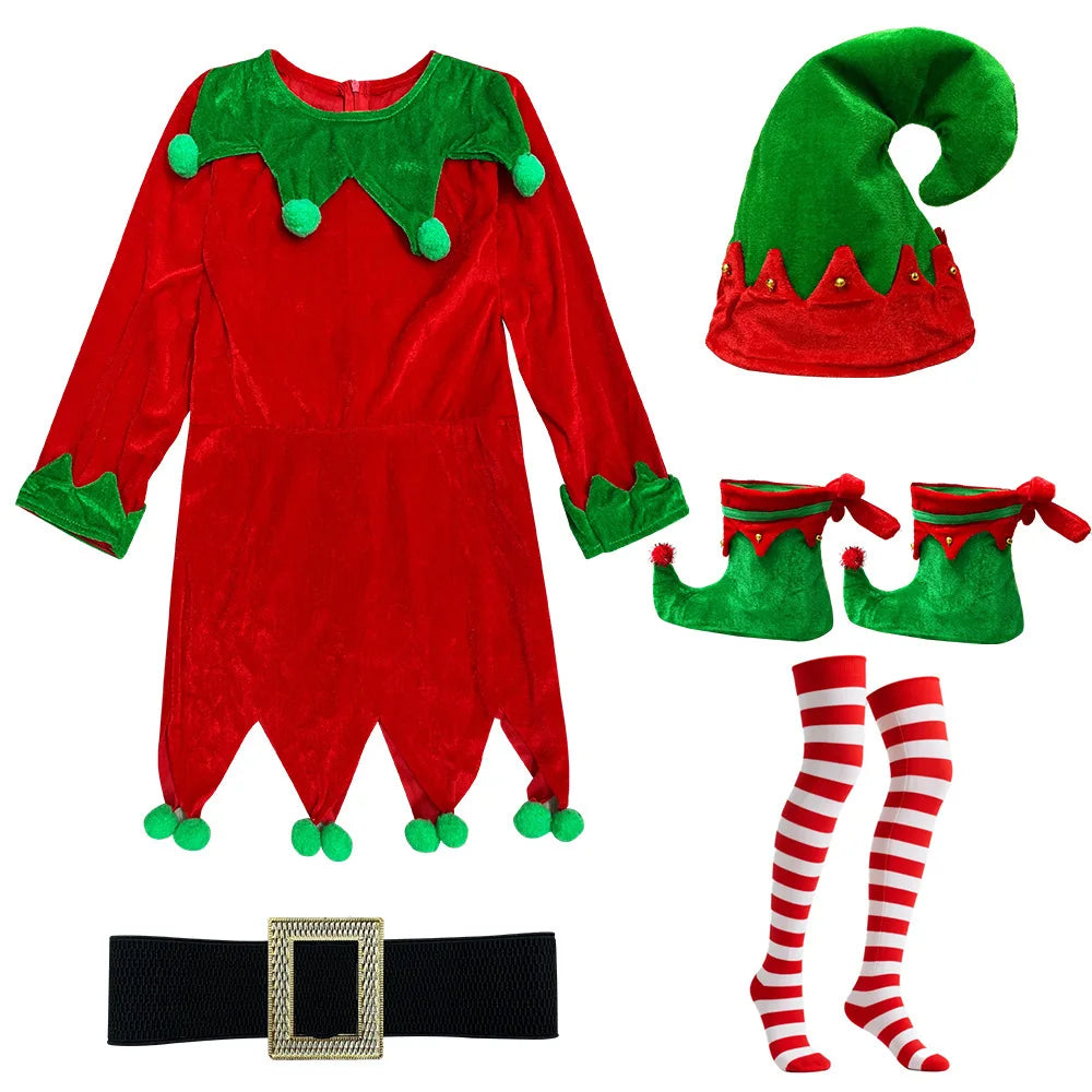 Enfant Elf Costume Christmas Toddler Niño Red Velvet Holiday Elfs Outfit Fancy Dress Up Costumes For Enfants New Arrivals 2026