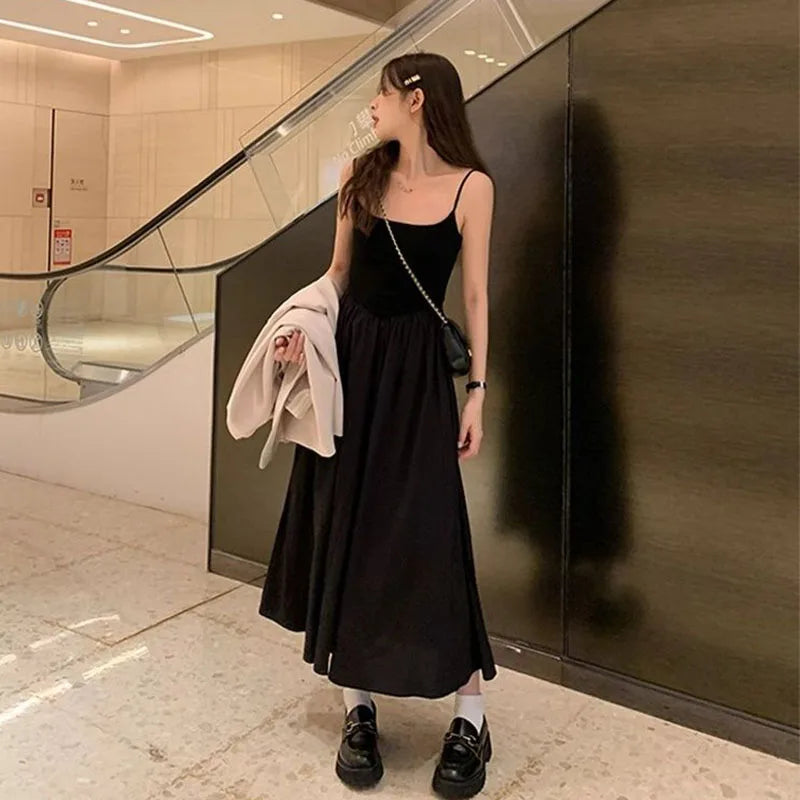 Robe longue femme à bretelles – Streetwear fluide taille haute