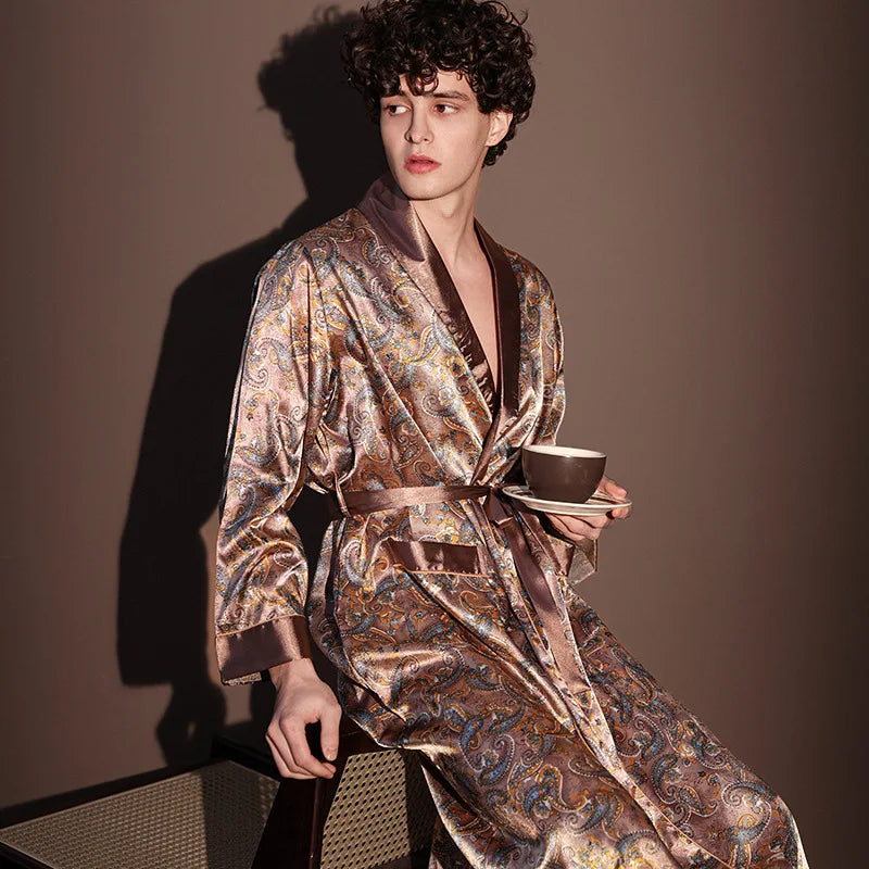 Peignoir Homme Soie de Glace — Imprimé, Léger & Confortable