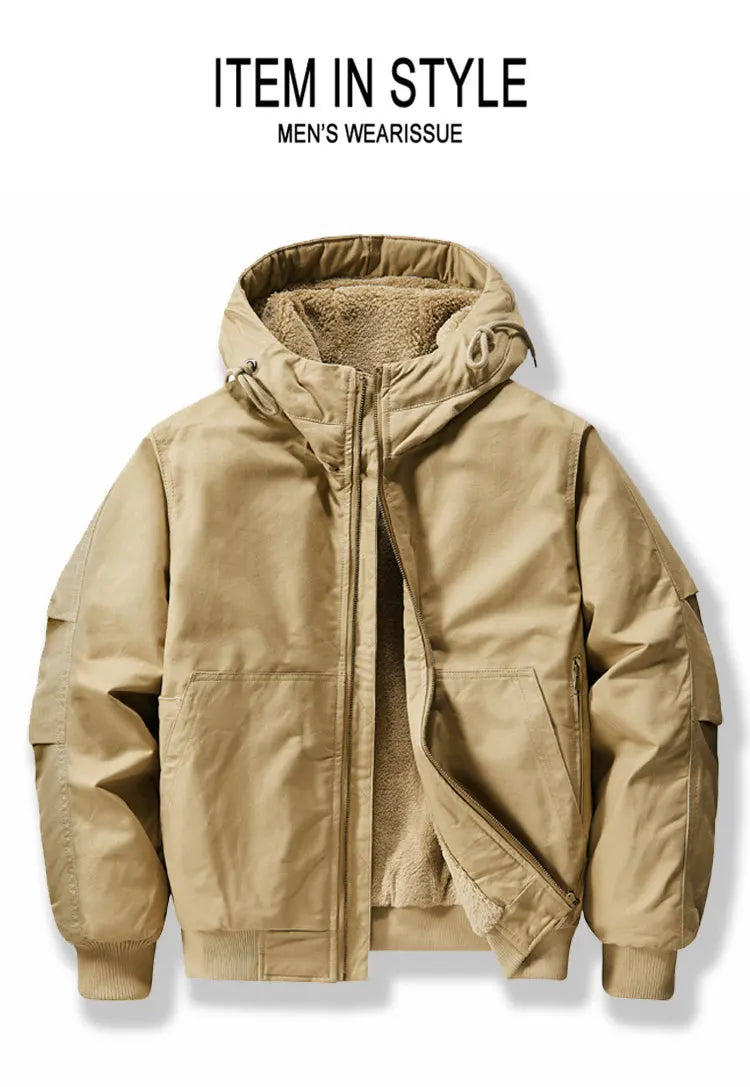 New 2026 Men's Thicken Warm Cotton Jackets Autumn Winter Fleece-lining Loose Casual Hooded Cargo Coats Men Parkas Jackets M-6XL