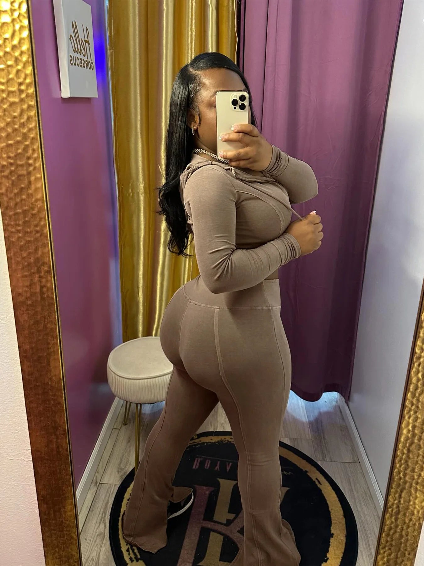 Ensemble 2 Pièces Femme – Veste À Capuche + Pantalon Évasé Taille Haute Sport